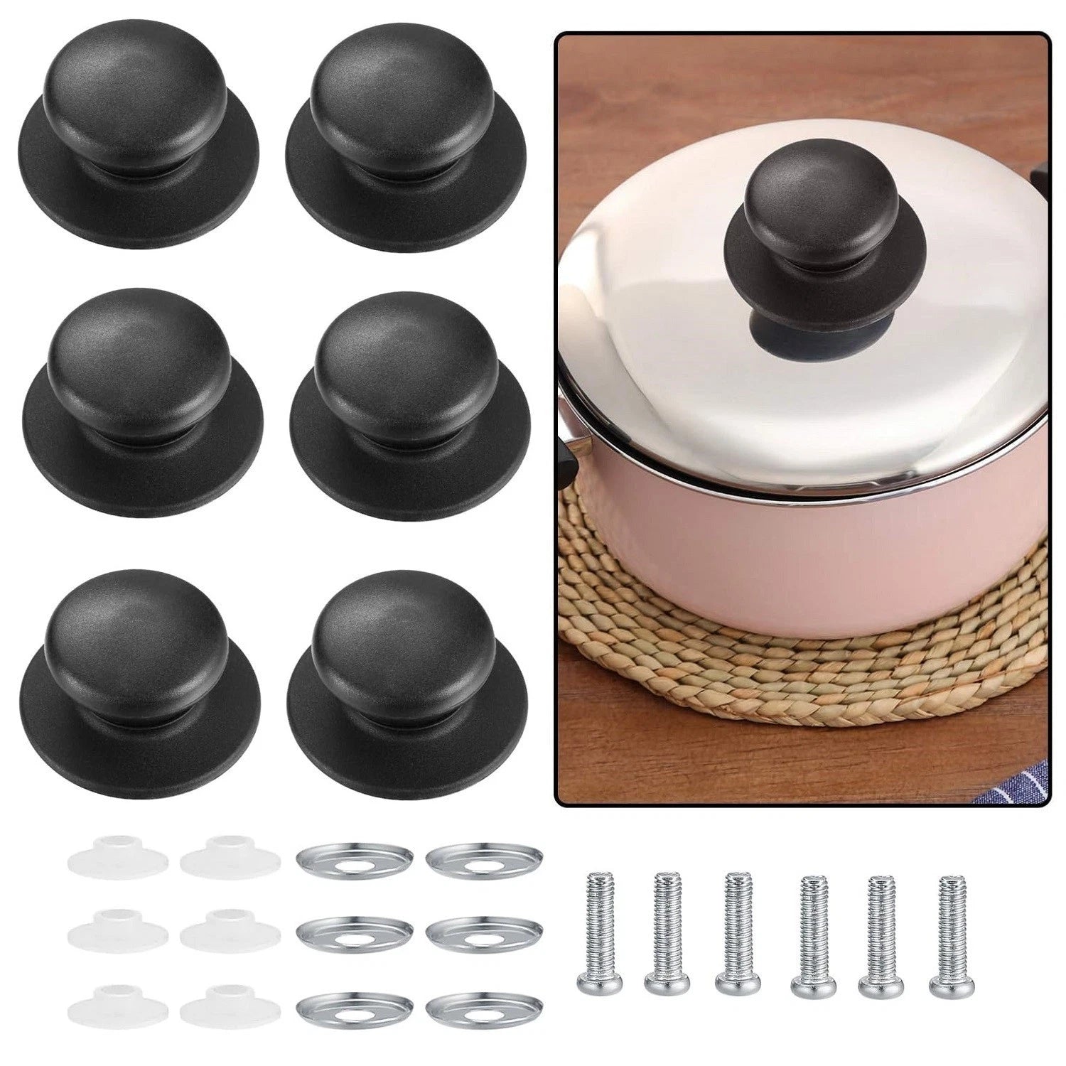 6pcs ABS Cooking Lid Knobs Replacement for Pot Pan Kettle