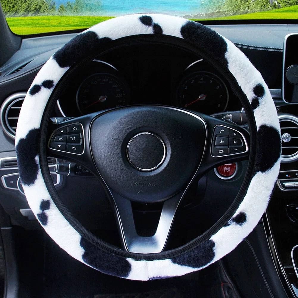 Steering Wheel Cover for Car - Cow Pattern, Black & White Elastic