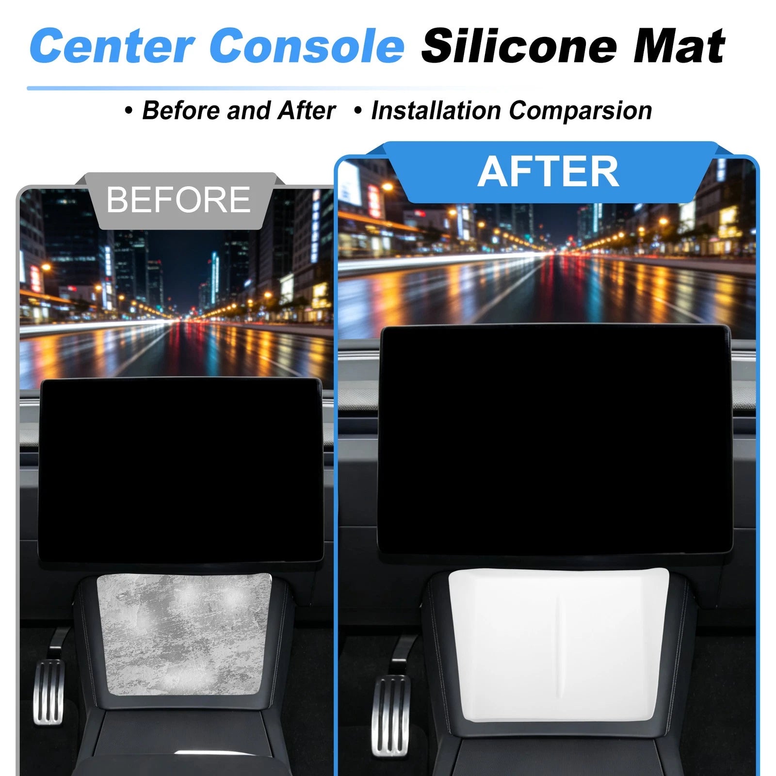 Center Console Silicone Mat for Tesla Model 3 (2024–2026) Wireless Charging Pad White