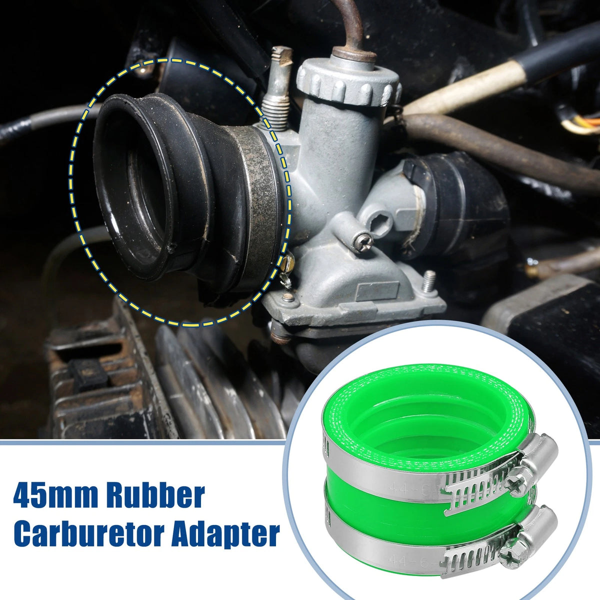 45mm ID Green Carburetor Adapter Inlet Intake Pipe Boot with Clamps for