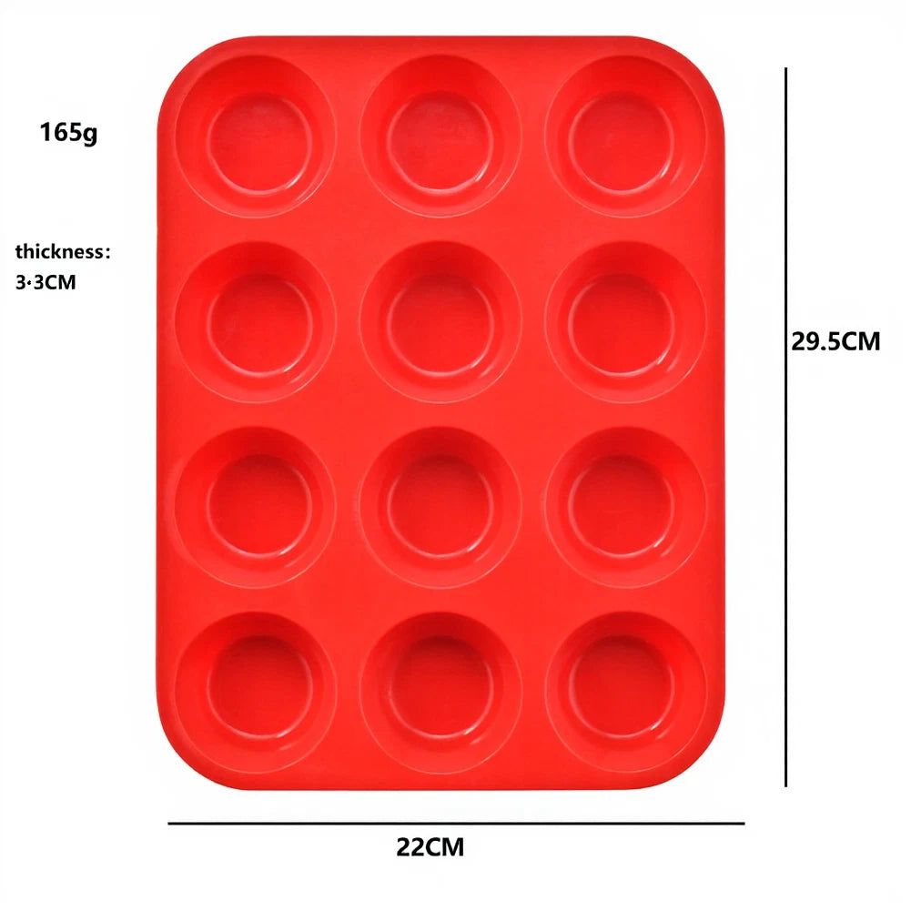 12 Slot Silicone Cupcake Mold for Baking, Nonstick, Oven Safe Up to 450F