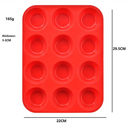 12 Slot Silicone Cupcake Mold for Baking, Nonstick, Oven Safe Up to 450F