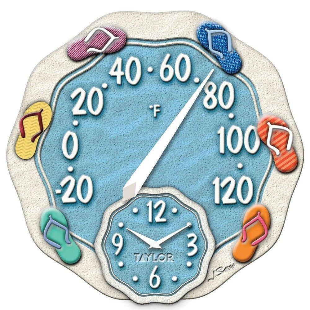 12-Inch Sandals Thermometer with Clock TAYLOR 91620T