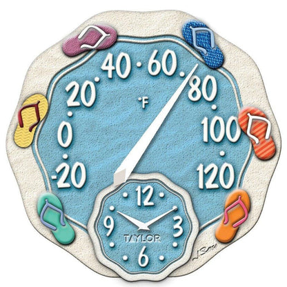 12-Inch Sandals Thermometer with Clock TAYLOR 91620T