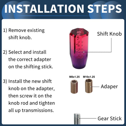 Set of 1 Gear Shift Knob with 2 Adapters for Universal Fit (10cm)