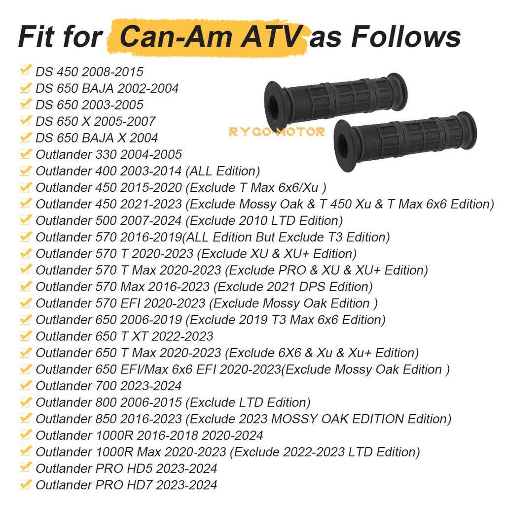 2 Handlebar Grips for Can-Am Outlander 1000R 850 800 700 650 570 450 400 330 (2010–2023)