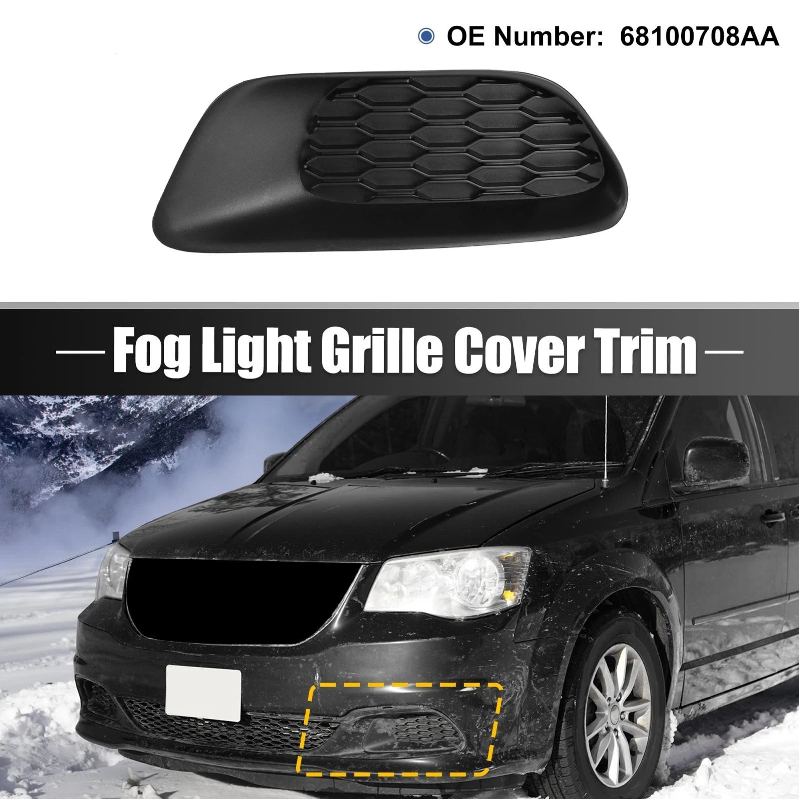 Front Right Fog Light Grille Cover Replacement for Dodge Grand Caravan (2011–2020)