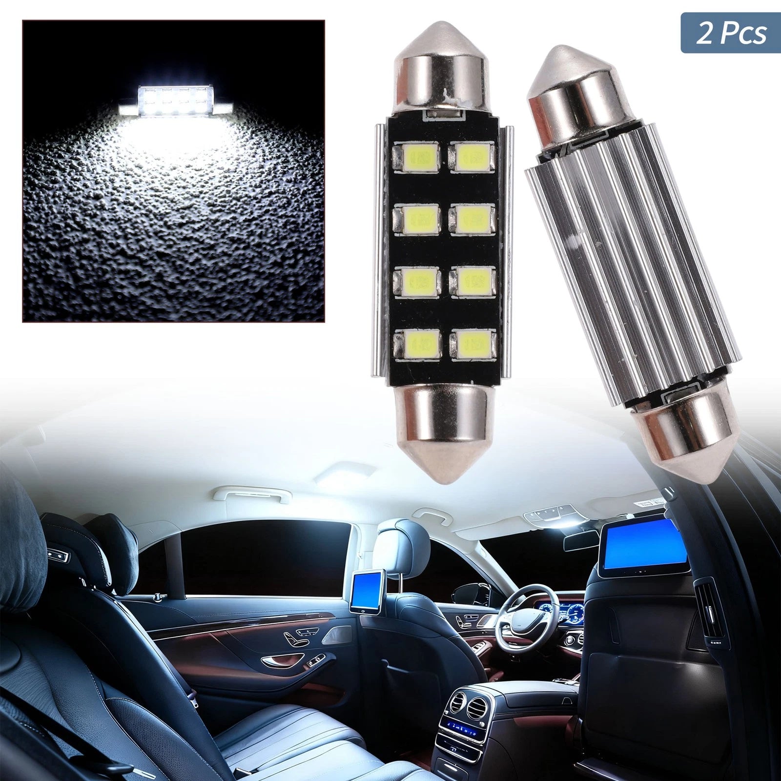 2X LED Dome Light Bulbs 41mm 2835 Chip White for