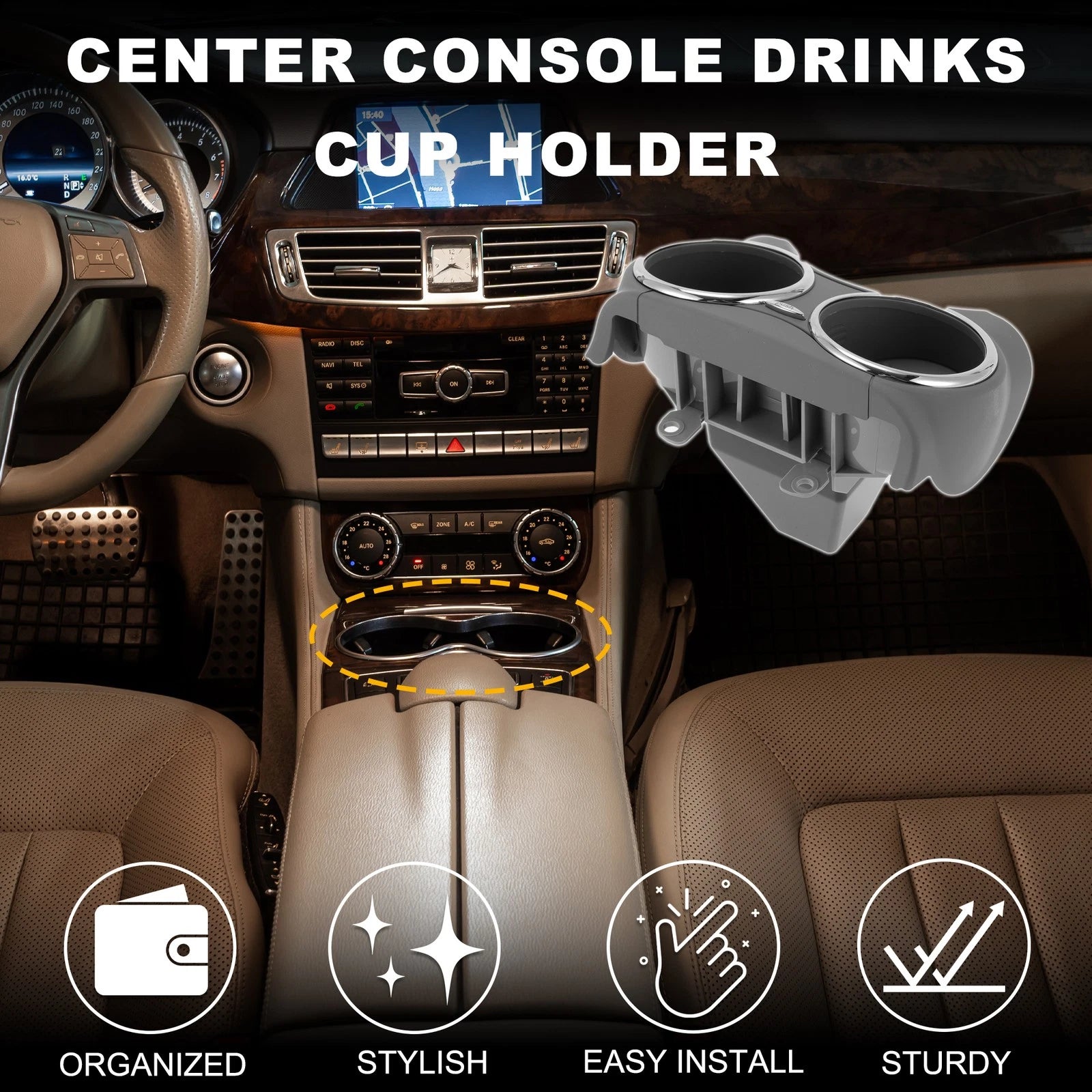 Cup Holder Replacement for Mercedes Benz W219 Drink Holder Gray (2005–2011)