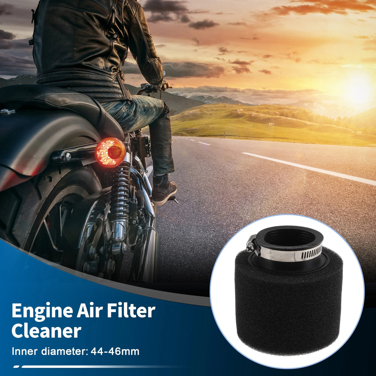 Set of 1 Motorcycle Air Filter Universal 44-46 mm Rubber Foam Black