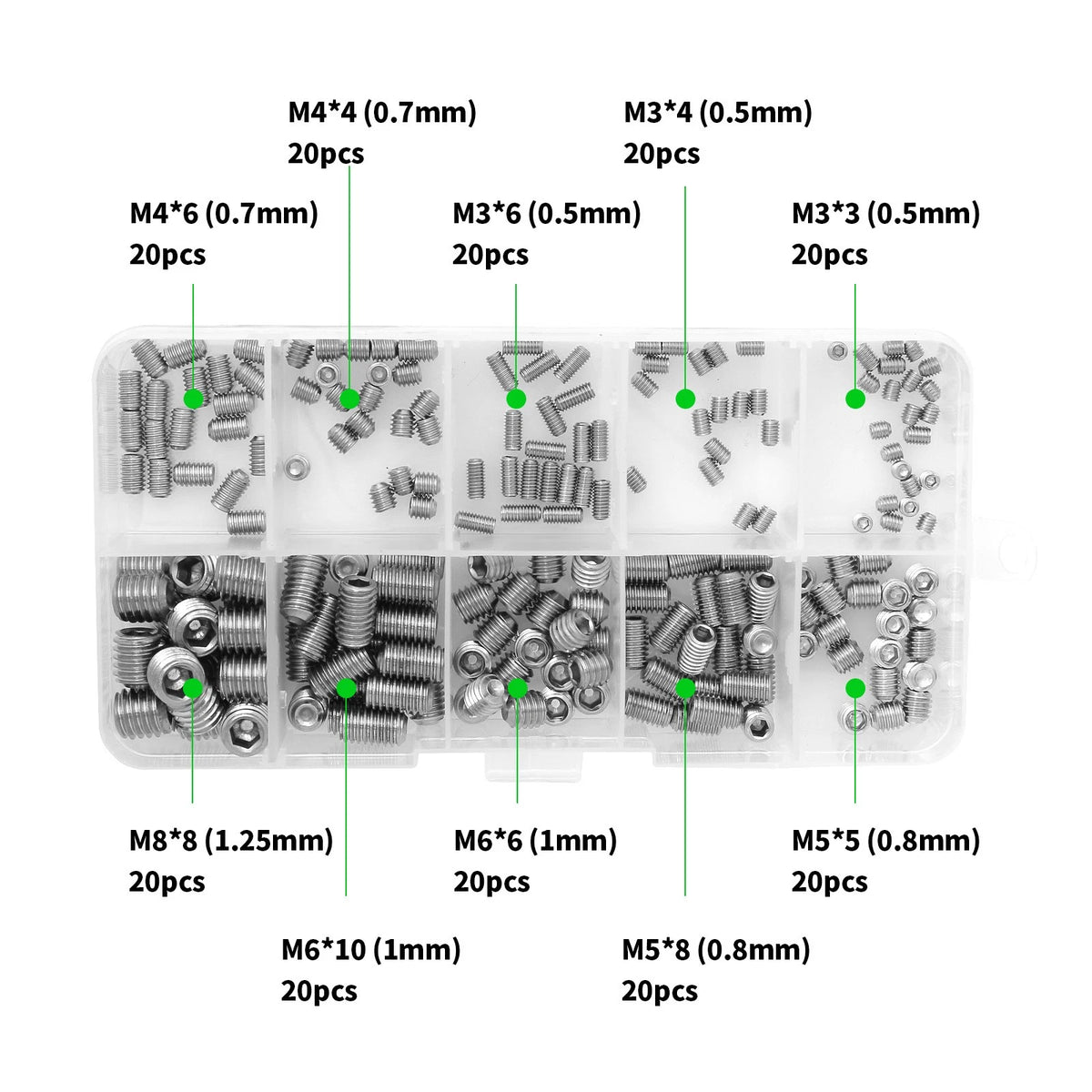 Assorted Stainless Steel Allen Head Socket Hex Set for M4-M8