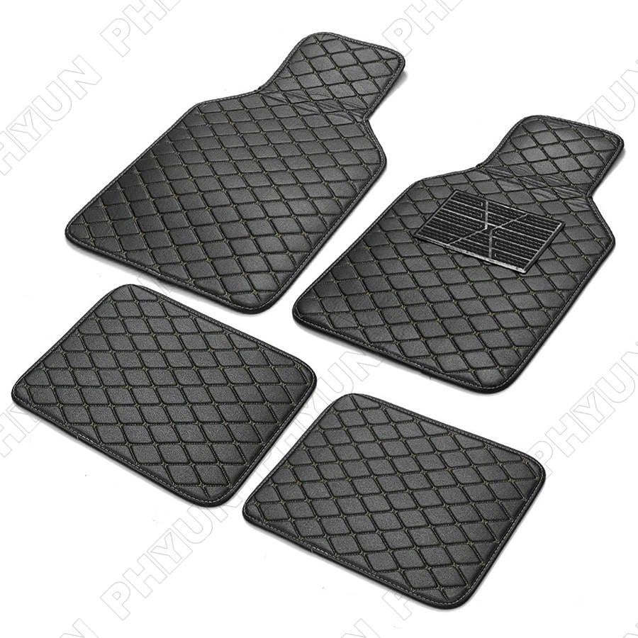 Set of 4 Black PU Leather Floor Mats for Various Vehicles