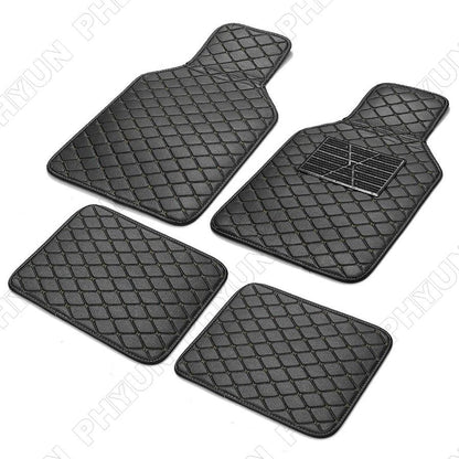Set of 4 Black PU Leather Floor Mats for Various Vehicles