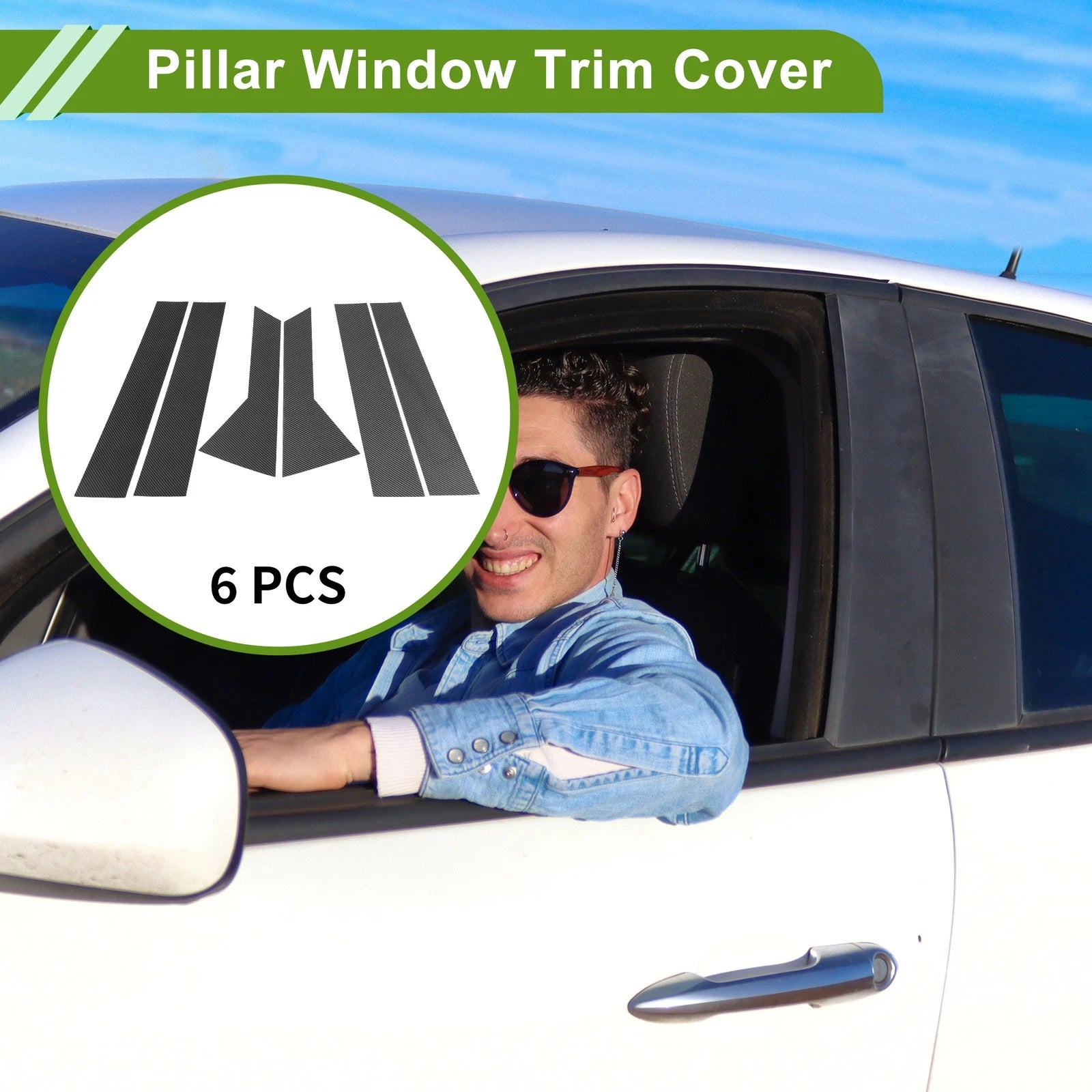 6 Pcs Pillar Window Trim Replacement for Chevy Trax 2024 Carbon Fiber Pattern