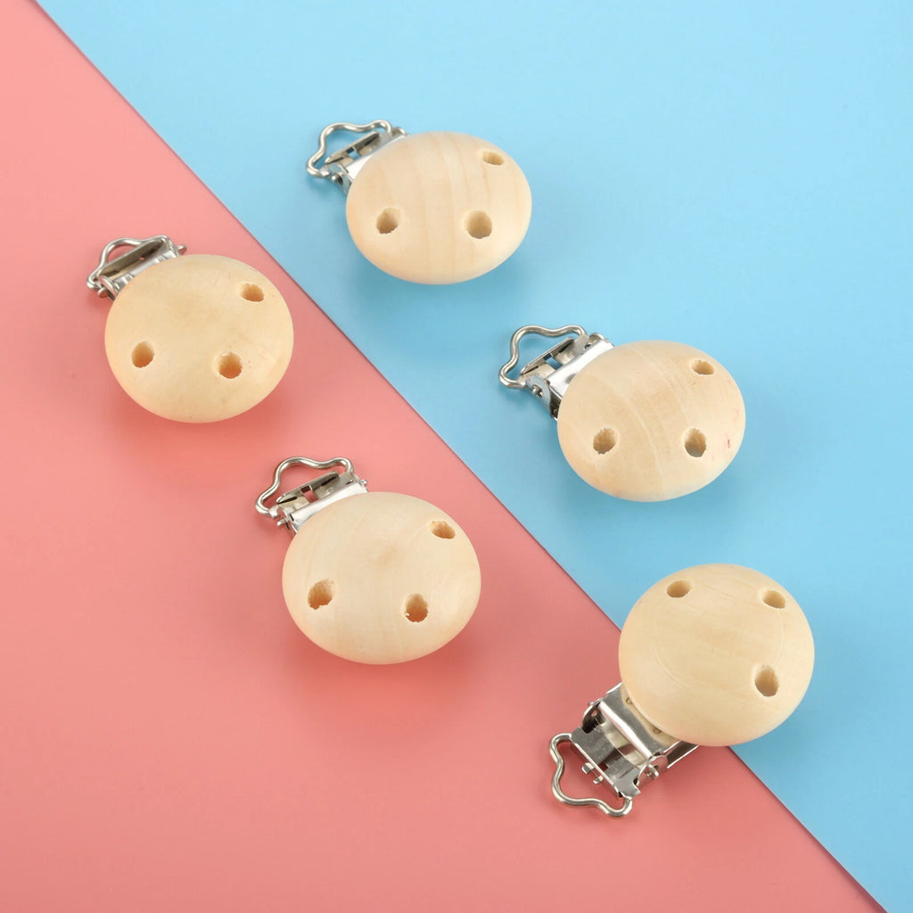 10X Wooden Baby Pacifier Clips Safety Clasps Natural & White