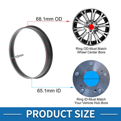 Set of 4 Wheel Hub Centric Rings for Car (68.1mm to 65.1mm) Black Polycarbonate