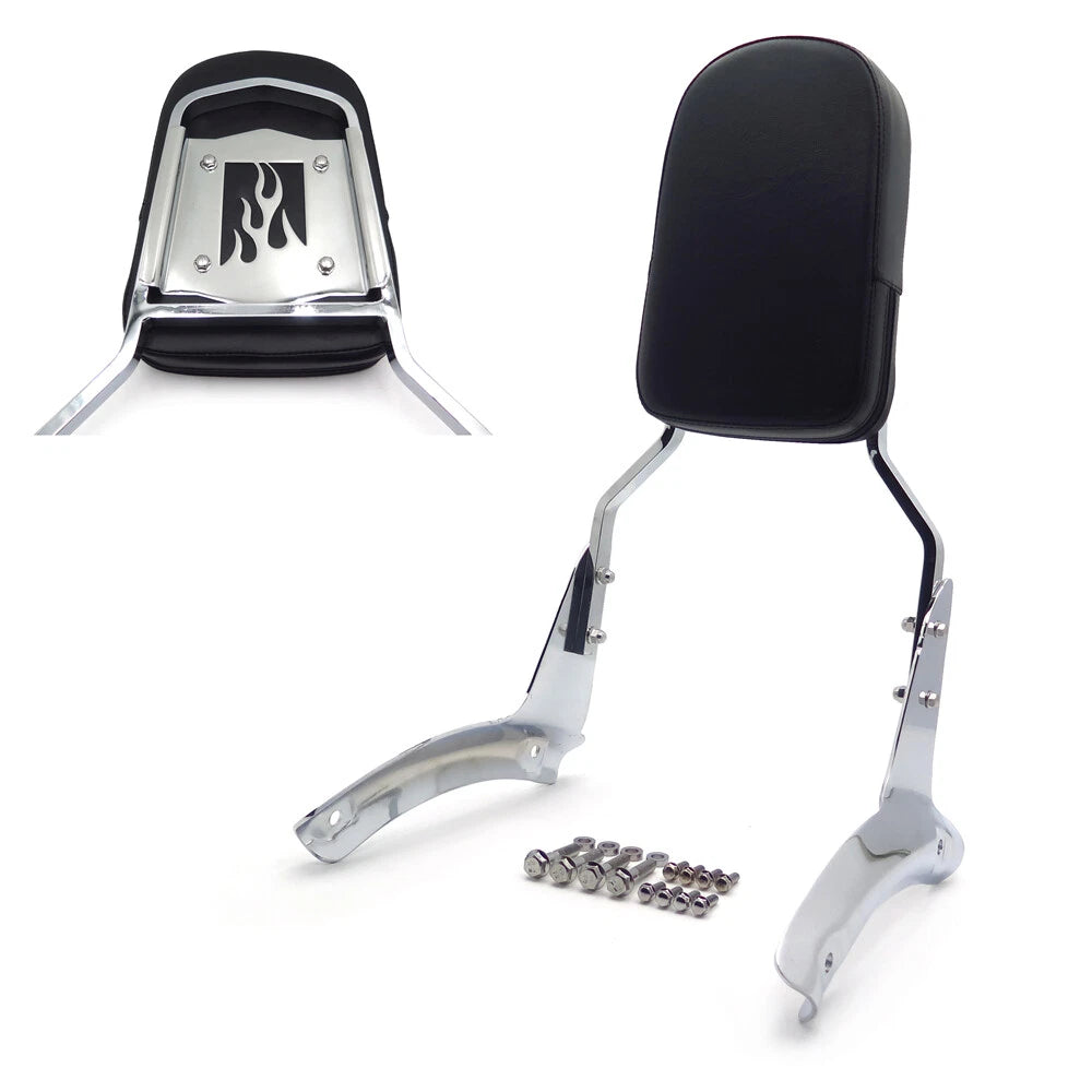 Chrome Flame Backrest Sissy Bar with Leather Pad for Honda Shadow Aero (2004–2009)
