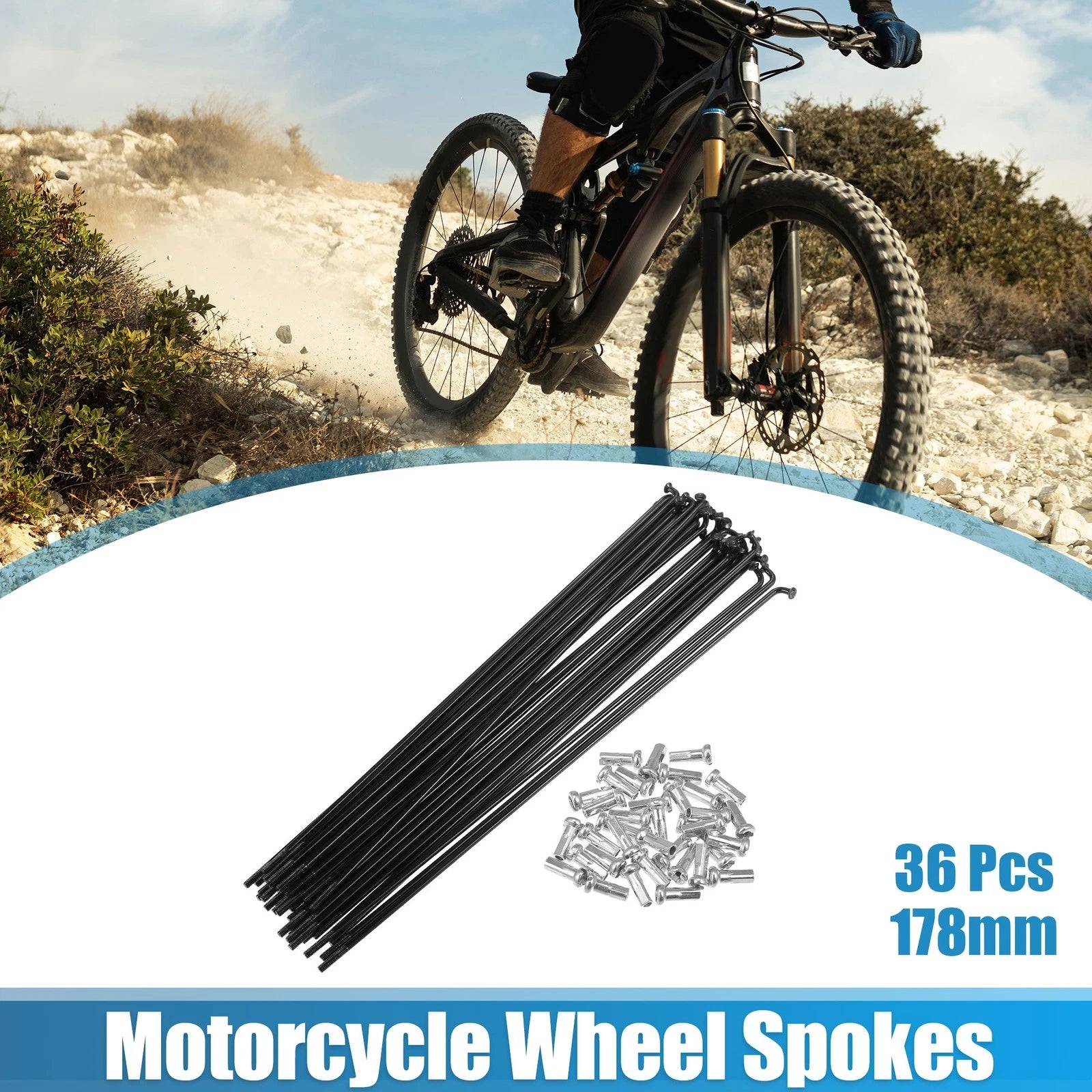 36pcs Bicycle Steel Spokes J Bend 14G 178mm with Nipples for Universal (—)
