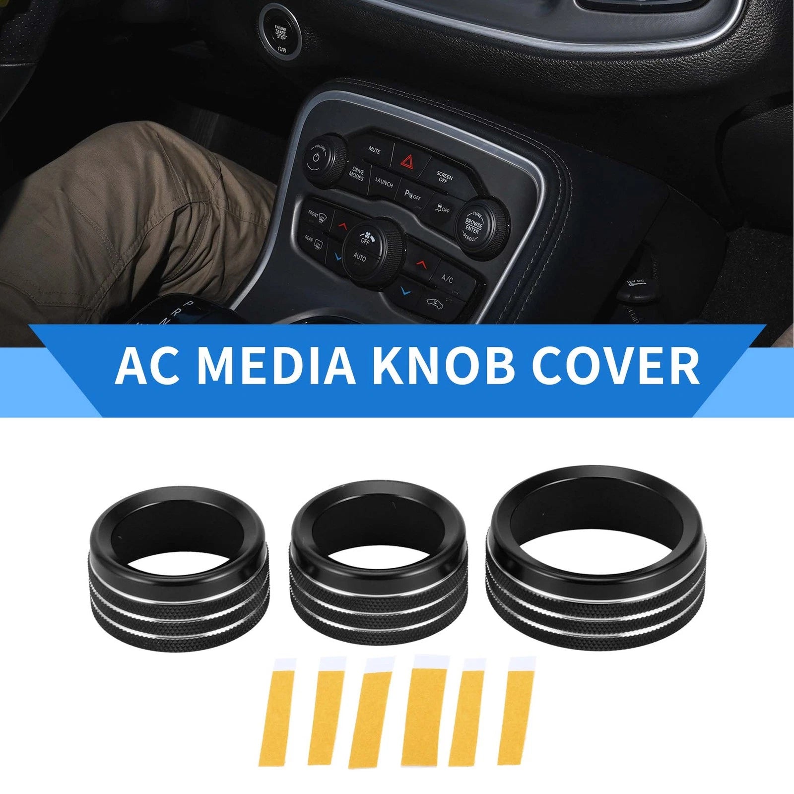 AC Media Tune Switch Knob Cover Ring for Dodge Challenger (2015–2019) Black