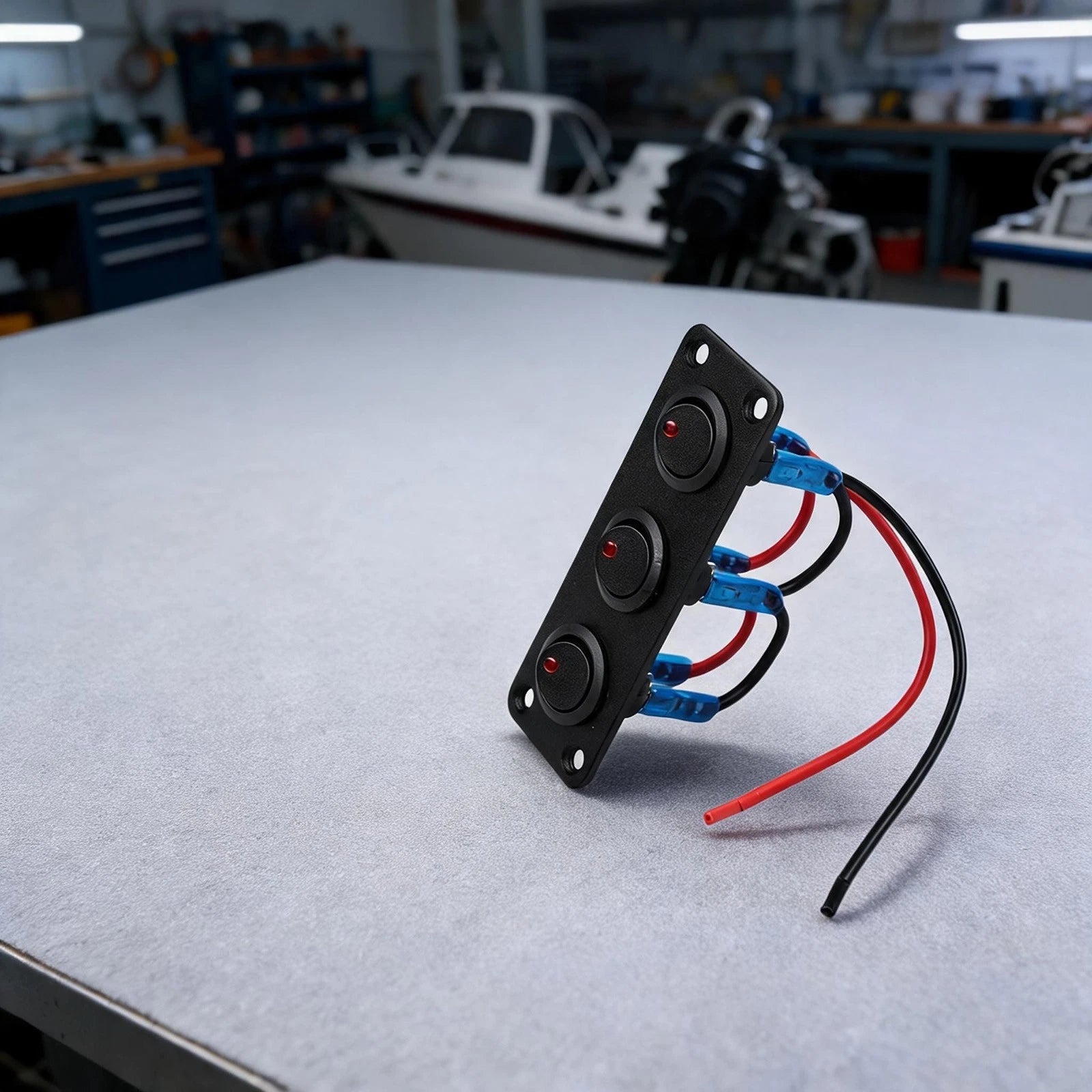 Round Dot 3 Gang Lighted Rocker Switch Panel for 12 Volt Vehicles