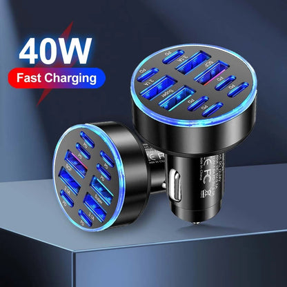 10-Port Fast Charging Car Adapter for Multiple Devices