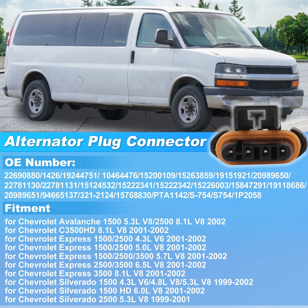Set of 1 Alternator Connector for Chevrolet Avalanche 1500 (2002) 22690880