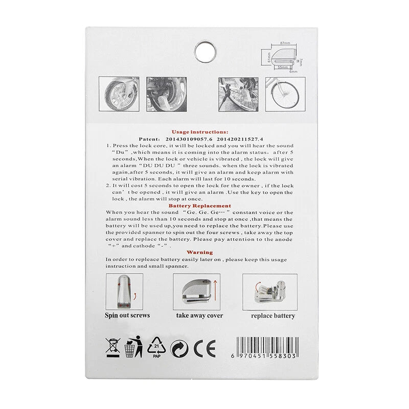 Stainless Brake Disc Lock for Motorcycle with Electronic Alarm