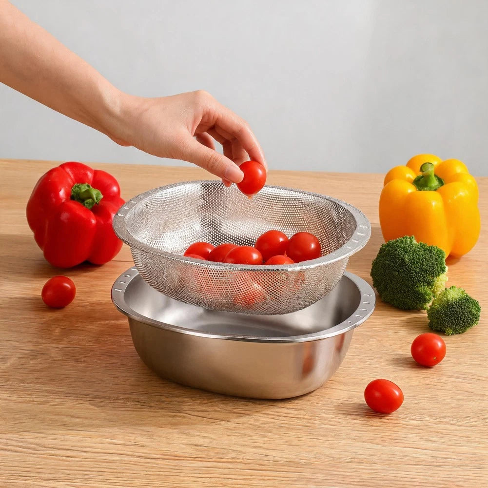 Large Stainless Steel Mixing Bowl with Removable Drain Basket