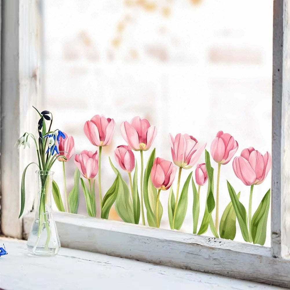 Self Tulip Window Decal PVC Static Cling for Smooth Surfaces (39x29cm)