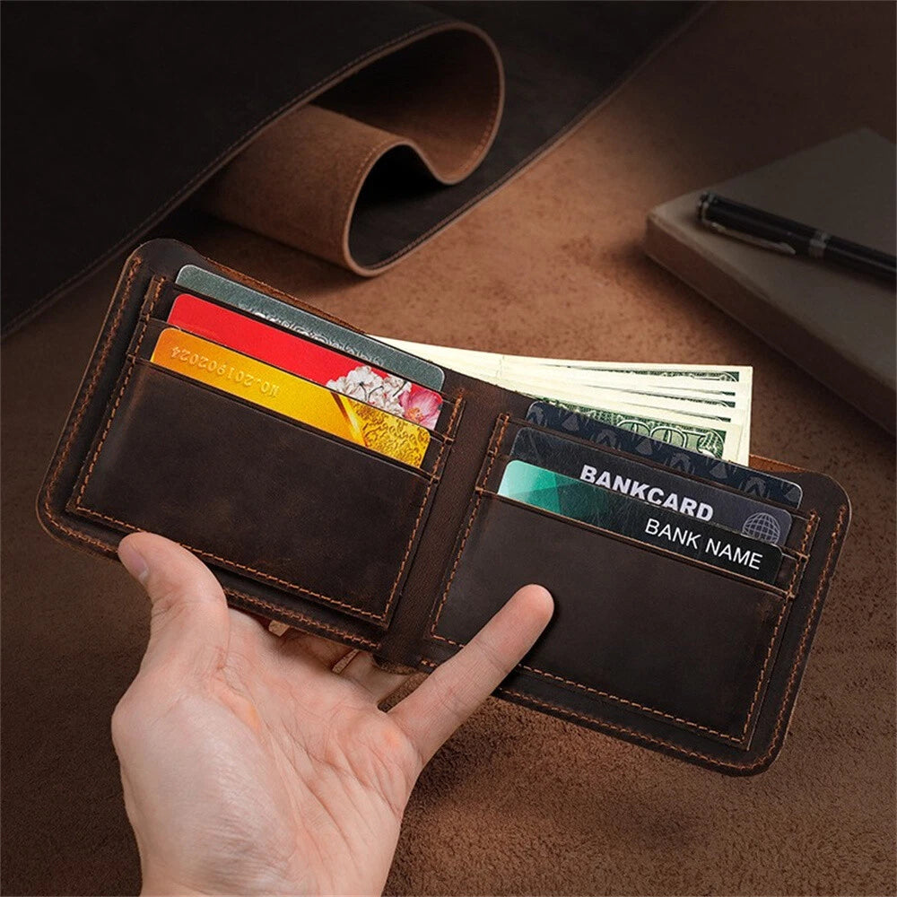 Cowhide Leather Wallet for Men - Dark Coffee Color