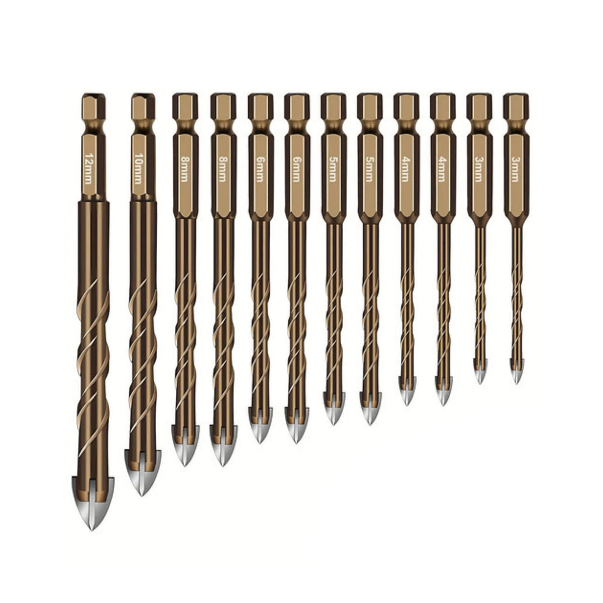 Set of 12 Carbide Drill Bits for Marble, Tile, Ceramic, Glass, Concrete