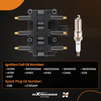 Ignition Coil & 6 Spark Plugs for Chrysler Dodge Jeep Wrangler JK (2007–2011)