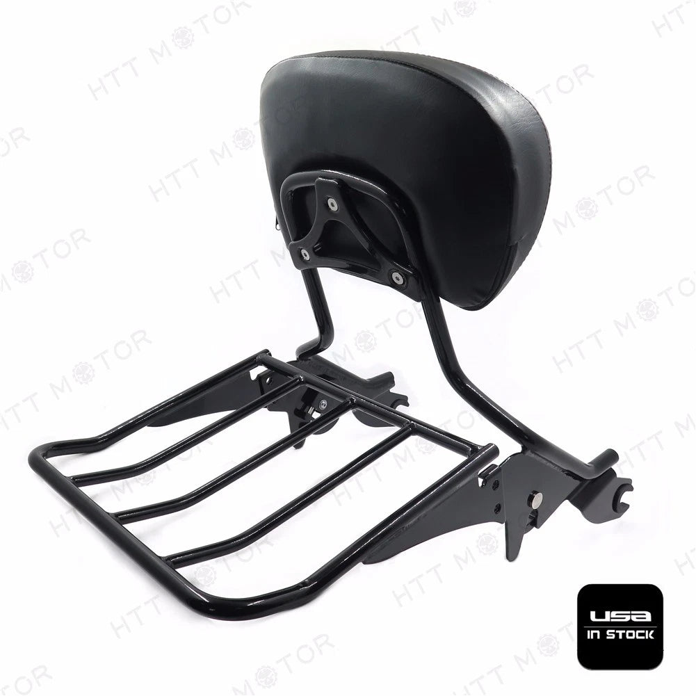 Black Backrest Sissy Bar with Luggage Rack for Harley Touring (2009–2017)
