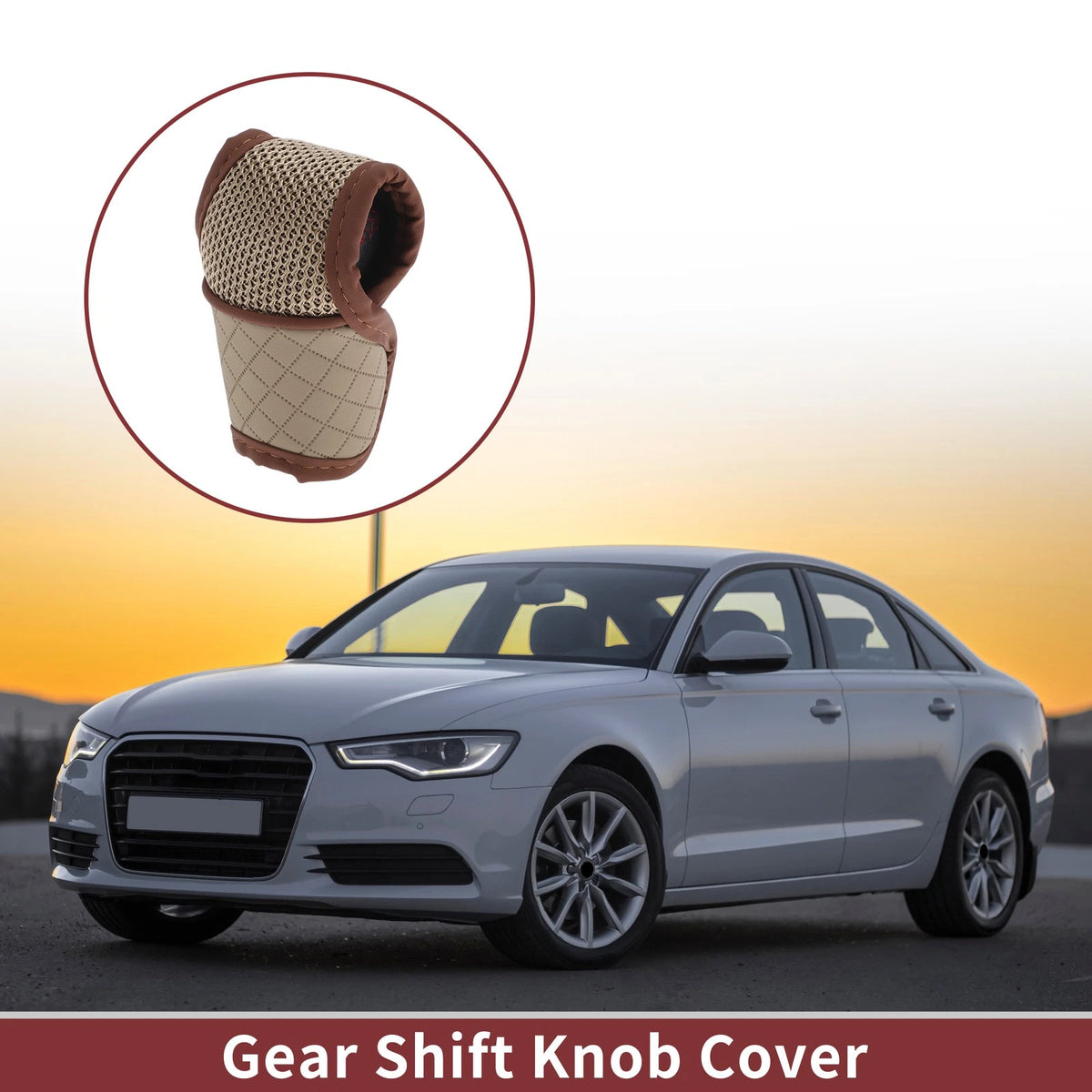 Gear Shift Knob Cover for Car T-Shaped Hook And Loop PU Yellow Orange