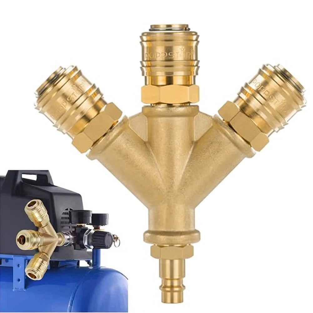 1/4 Brass 3-Way Air Distribution Unit with Quick Release Coupling
