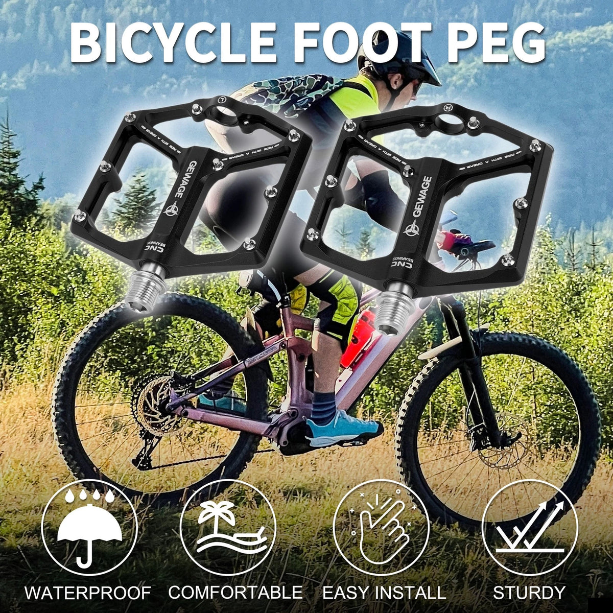 Bicycle Foot Peg Footrests Pedal Replacement for 9/16 Inch Axle Black Pair