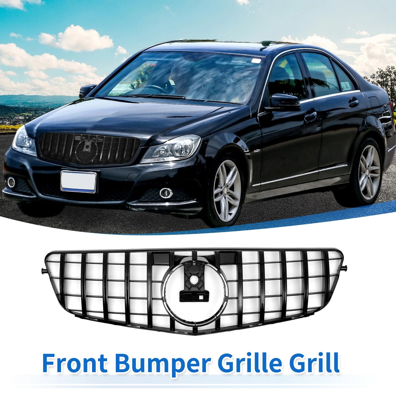 Front Upper Bumper Grille Grill Set for Mercedes-Benz C180 (2015–2019)