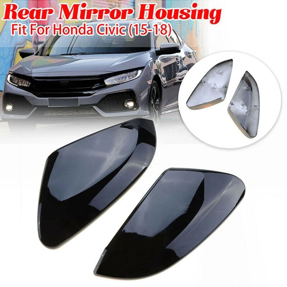 2 For For Civic 10th Side View Mirror Cover Cap Left + Right Gloss Black