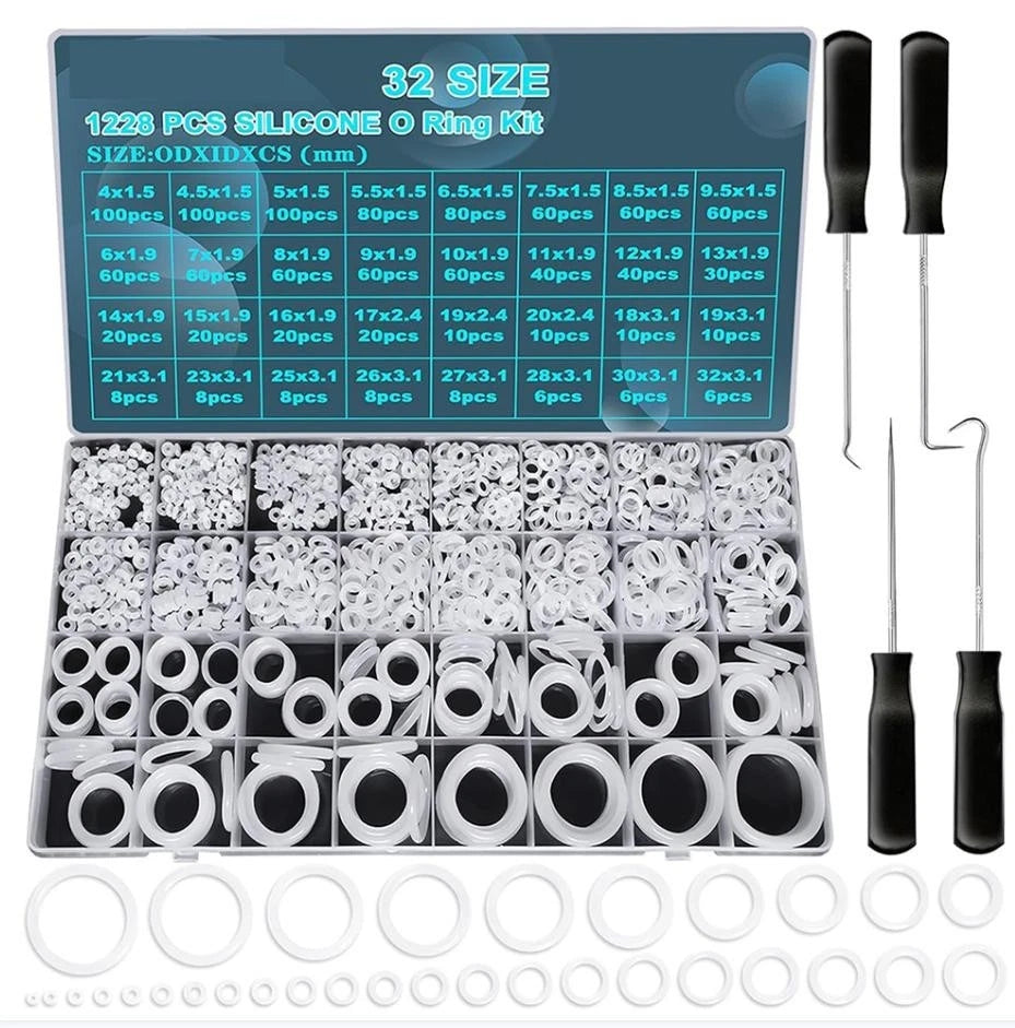 Silicone O Rings Kit 1228 Pc for Various Applications (32 Sizes)