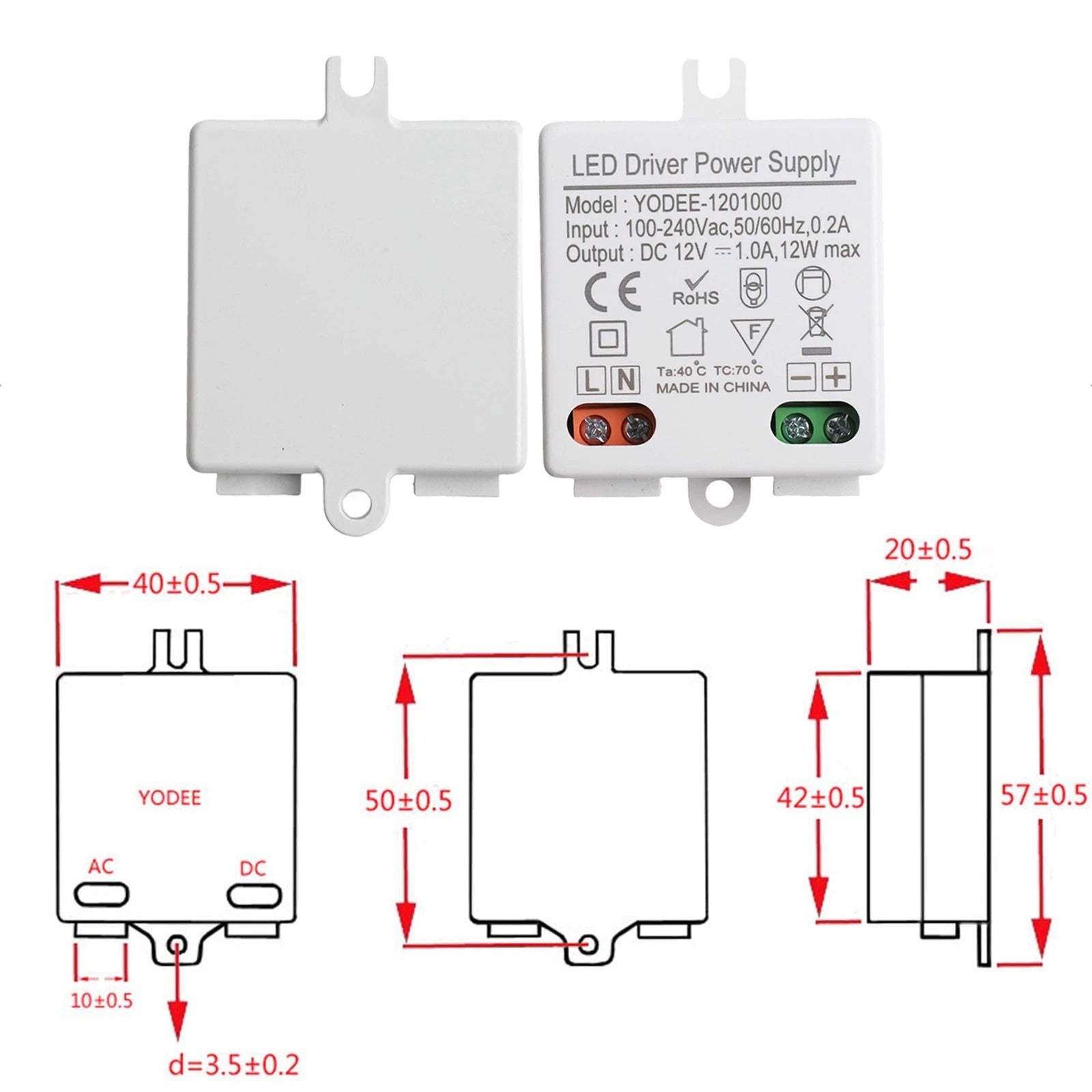 LED Driver Power Supply Screw Terminal Connection Compact Size 42x40mm