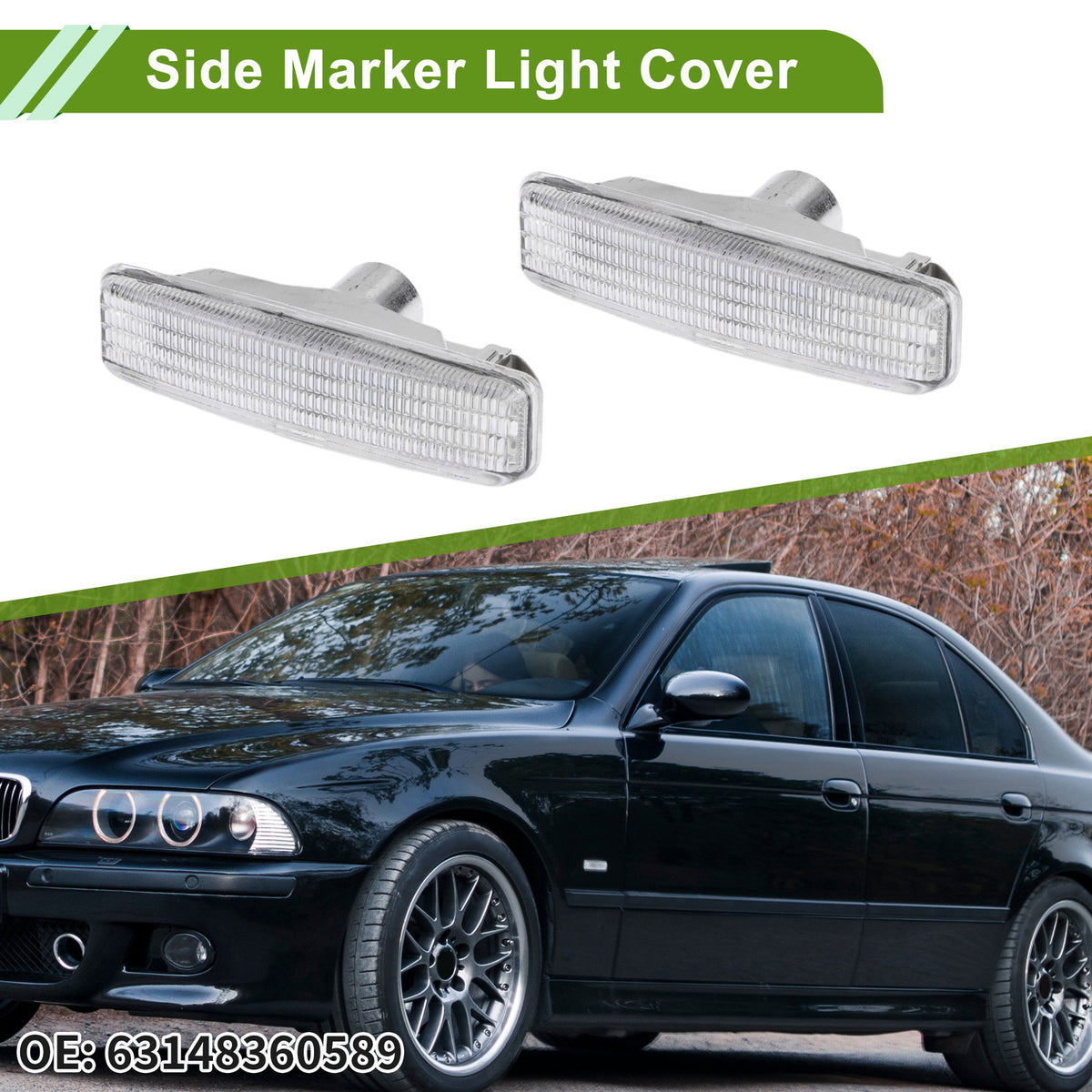 Side Marker Light Covers Pair Replacement for BMW E39 1997–2003