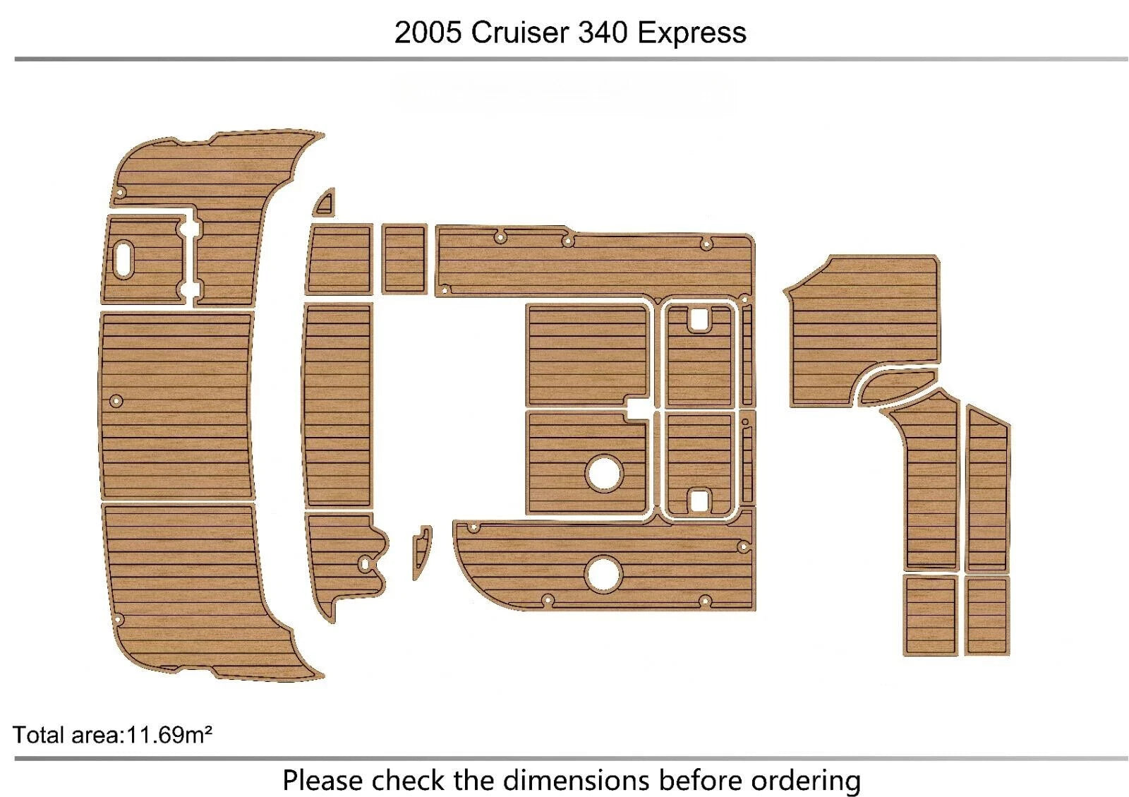 EVA Foam Teak Deck Flooring Pads for Cruisers 340 Express (2005)