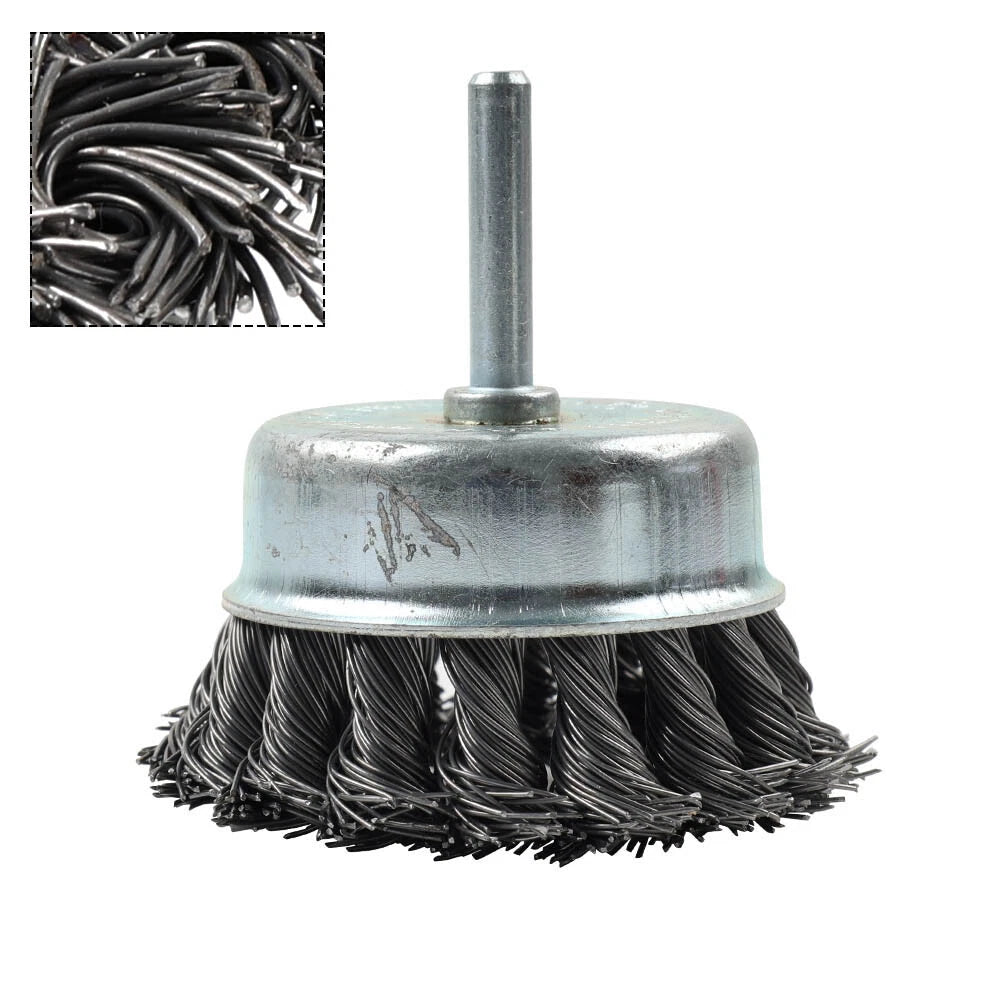 75mm Cup Wire Brush for Rotary Drill - Metal Twisted Knot Rust Removal