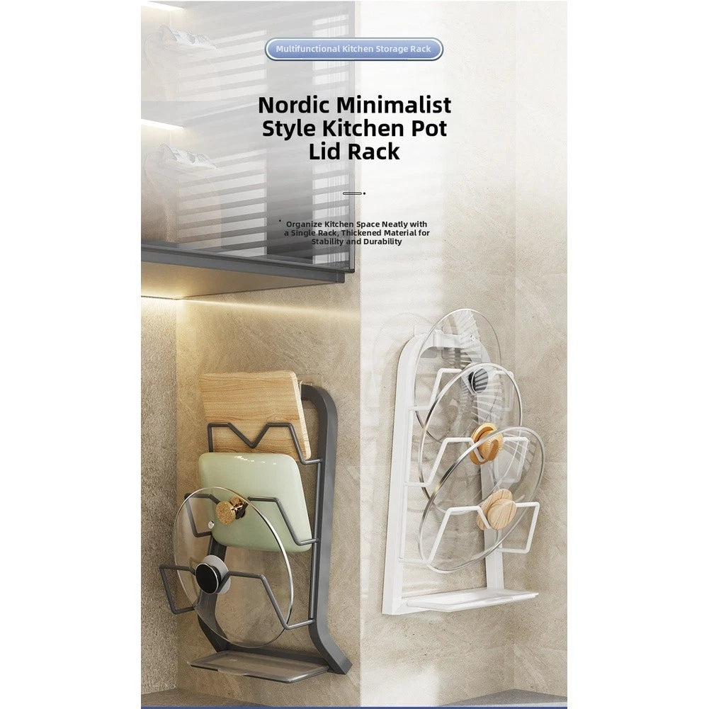 Wall Mounted Pot Lid Rack Organizer - Space Saving Kitchen Solution