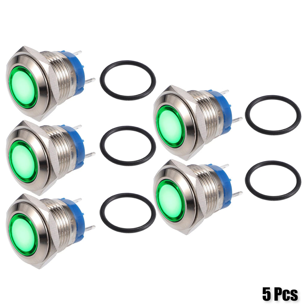 5 Pcs 16mm LED Waterproof Indicator Light for