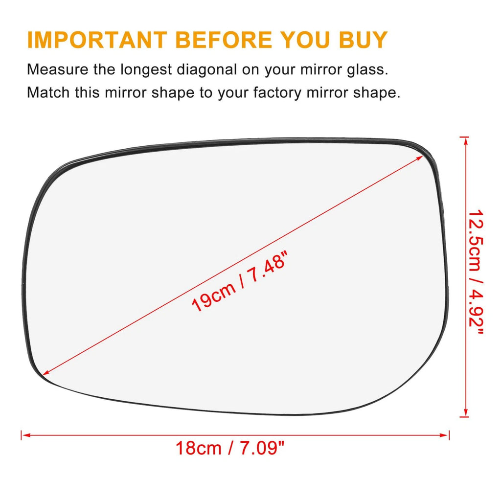 Left Side Heated Mirror Glass with Backing Plate for Toyota Yaris (2006–2019)