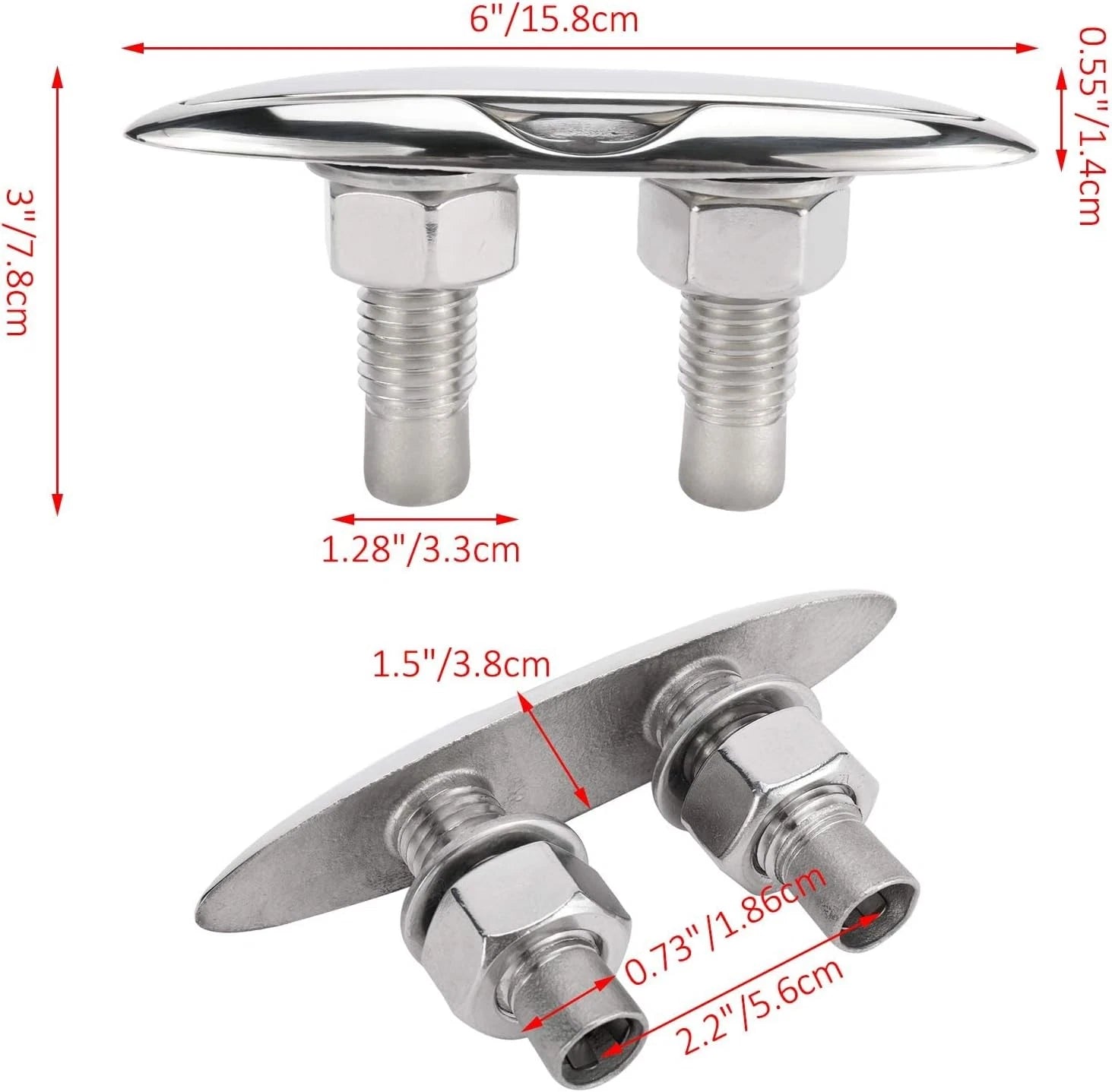 4X 6" Stainless Steel Pull Up Cleat for RV Yacht (Flush Mount)