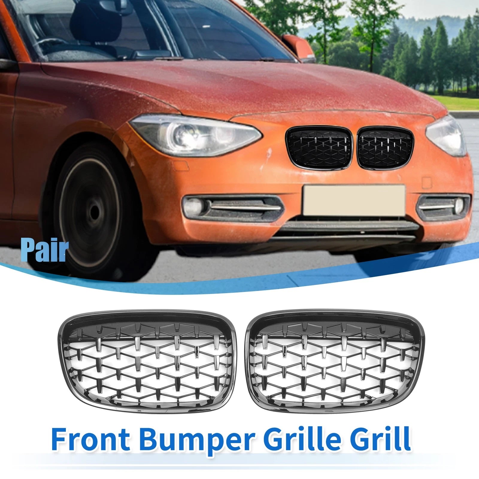 Front Upper Bumper Grille Grill Gloss Black for BMW 1 Series F20 (2011–2014)