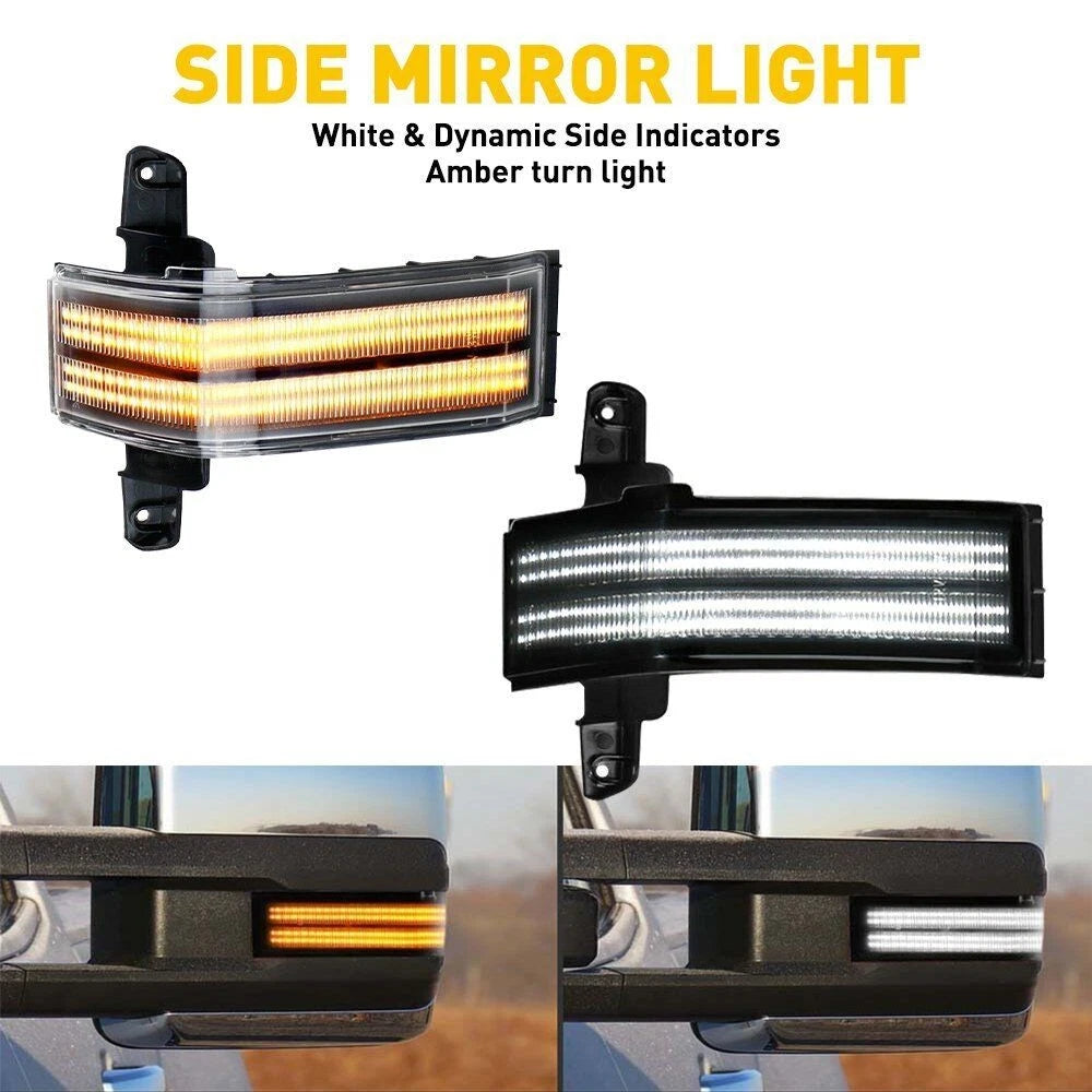 2X LED Smoked Lens Dynamic Side Mirror Lights for Chevy Silverado Sierra (2014–2019)