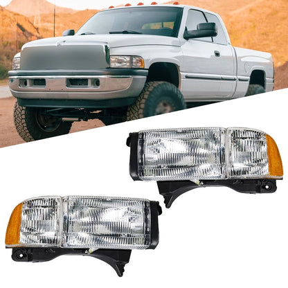 Set of 2 Headlights for Dodge Ram 1500 2500 3500 (1994–2002) Chrome